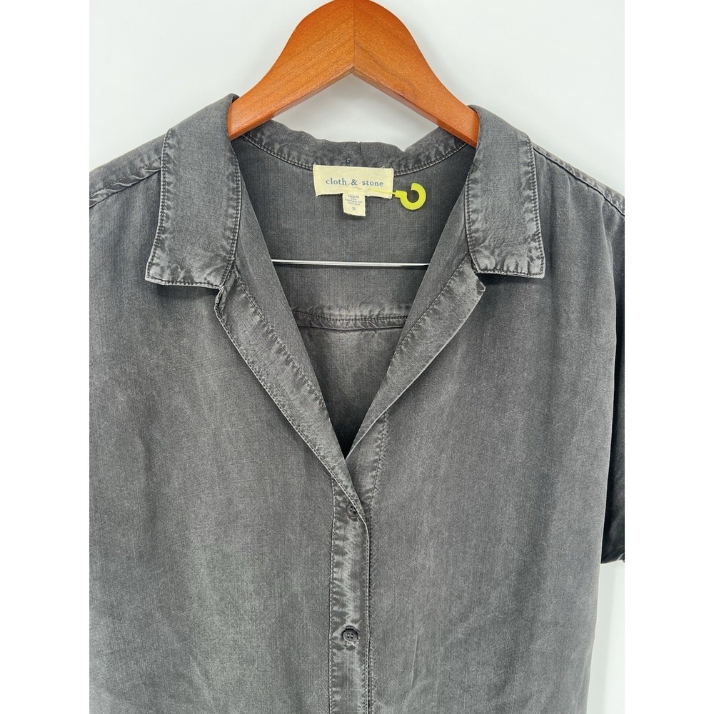 Cloth & Stone Gray Wash Soft Tencel Short Sleeve Mini Shirt Dress‎ Size S NWOT - Picture 3 of 6